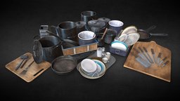 Restaurant Kitchen Set food, pot, assets, b3d, restaurant, diner, pack, collection, pan, tray, realistic, kitchen, cooking, ue4, substance, knife, unity, pbr, lowpoly, gameart, substance-painter