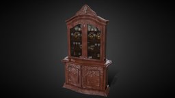 Display Cabinet victorian, shelf, vintage, display, gothic, drawer, dishes, cabinet, fancy, items, cupboard, glass, lowpoly, low, poly, wood, cup