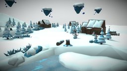 WinterFell_Environment landscape, barrel, snowman, winter, snow, marmoset, mobilegames, winter-environment, cartoon, game, 3d, lowpoly, stylized, modular, environment, unvik