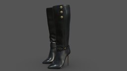 Female High Heel Black Knee Boots leather, high, heel, boots, female, black