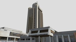 High-rise office building «Raduga» project, soviet, game-ready, brutalism, 90s, leningrad, architecture, lowpoly
