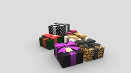 Big Ribbon Gift Boxes tree, square, rectangular, assets, tag, prop, boxes, valentine, big, ready, gift, nice, name, box, beautiful, under, ribbon, wrapped, game, pbr, low, poly