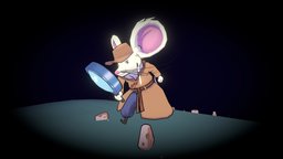 Detective Nibbles scene, cute, mouse, detective, nibbles, maya, character, 3d, photoshop, lowpoly, hand-painted, animated, sketchfab, handpainted-lowpoly