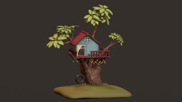 Tree house tree, oak, toys, swing, treehouse, isometric, childhood, substancepainter, maya, house, zbrush
