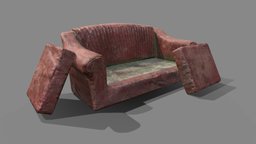 Old couch abandoned, couch, dump, gaming, unreal, trash, junk, old, rubbish, skip, refuse, busted, low, poly