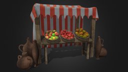 A simple medieval market stall medieval, market, marketplace, market-stall, market-stand, noai