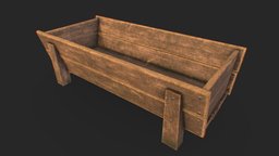 Feeding Trough. Low poly and game-ready. medieval, farmhouse, manger, trough, pbr-texturing, pbr-workflow, low-poly, game, lowpoly