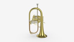 Brass bell flugelhorn music, valve, instrument, wind, sound, musical, bell, band, play, horn, shiny, trumpet, brass, orchestra, metal, musician, 3d, pbr, flugelhorn