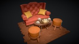 Lowpoly Furniture Set sofa, pillow, indoor, furniture, table, assetstore, unity, lowpoly, chair, wood