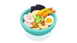 Simple Tempura Udon food, prawn, bowl, color, eggs, noodle, ramen, chunky, vibrant, udon, tempura, unity, unity3d, lowpoly, surimi