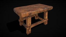 Rustic Varnished Cracked Stool stool, medieval, unique, dirty, dented, design, wood