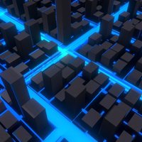 NEON CITY neon, metal, isometric, minimalistic, pigart, lowpoly, house, city, building, blue, simple, black, highpoly, light