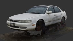 (3D Scan) Salvage Yard Car ruin, abandoned, white, sedan, wreck, junk, junkyard, mazda, salvage, old, 1990s, photogrammetry, 3dsmax, vehicle, scan, car