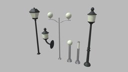Street Lights 01 02 03 04 05 06 lamp, lights, exterior, architect, highway, road, post, column, vr, town, props, streetlights, lighting, lowpoly, city, street, electric