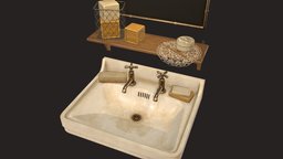 Victorian Sink and Bath Props lamp, victorian, bathroom, shelf, vintage, bath, mirror, sink, antique, furniture, basin, vr, dirty, aaa, brush, realistic, old, realism, toothpaste, soap, ue4, unrealengine4, toothbrush, gamereadyasset, doily, aaa-game-model, unity, lowpoly, gameready