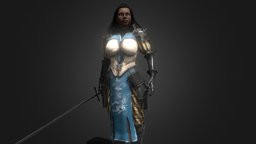 PBR Female Fantasy Hero v2 (Rigged) armor, armour, warrior, soldier, medieval, hero, guard, metal, woman, fancy, heroic, girl, female, sword, fantasy, lady, knight, blade, steel