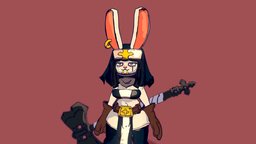 Blanca, a bunny barbarian [Design by @Uri_V_Art] rabbit, bunny, fanart, cute, barbarian, waraxe, nun, femalecharacter, idle-animation, animatedcharacter, stylizedcharacter, substancepainter, blender, axe, stylized, fantasy