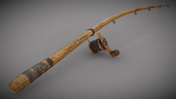 Fishing Rod fish, wooden, fishing, rod, stick, prop, item, dirt, old, game, lowpoly, wood, free
