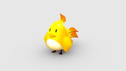 Cartoon little yellow bird bird, chick, chicken, feather, wildlife, seabird, lowpolymodel, handpainted, animal