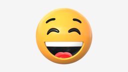 Emoji 011 White smile with eyes closed face, symbol, chat, white, closed, sign, eyes, head, smile, facial, mood, emoticon, expression, neutral, emotion, emoji, smiley, 3d, pbr, funny
