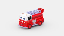 Cartoon toy fire truck truck, kids, children, security, vechicle, firetruck, firefighter, fireengine, 119, lowpolymodel, car