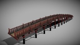 Japanese Bridge Asian style wooden, japan, river, lake, asia, china, culture, asian, travel, infrastructure, bamboo, water, old, the, vietnam, tori, pedestrian, huc, vietnamese, chiniese, cau, asian-architecture, low-poly, game, pbr, lowpoly, wood, bridge, gameready