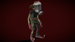 Evil Elf green, little, elf, thing, mask, lowpolymodel, gas-mask, character, game, lowpoly, gameasset, creature, animation, gameready, evil, crishmas