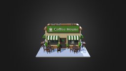 Low Poly Coffee Shop cafe, coffee, isometric, lowpolymodel, coffeehouse, cartoon, lowpoly, cinema4d