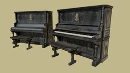 Upright Piano Set music, archviz, bench, archvis, sound, musical, vintage, architectural, seat, furniture, old, ornamental, blender-3d, classical, homedecor, composer, architectural-visualization, musical-instrument, architectural-design, architectural-decoration, home-decor, compose, boroque, architecturevisualization, substance, painter, asset, game, blender, low, poly, home, piano, wood, embelishment