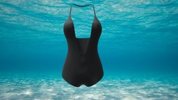 Halter Neck Deep Cleavage One Piece Swimsuit body, neck, one, full, fashion, girls, clothes, piece, summer, womens, swim, swimsuit, wear, halter, pbr, low, poly, female, black