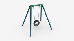 Outdoor tire swing 04 tire, kid, garden, fun, child, outside, swing, play, park, tyre, outdoor, playground, activity, happiness, playful, swinging, 3d, pbr, funny