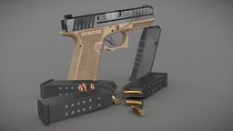 P80 PFC9 Handgun handgun, 9mm, firearm, sidearm, pistol, g19, polymer, weapon, asset, game, pbr, lowpoly, pfc9