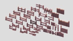 Stylized Low Poly Wooden Fences Pack 01 assets, b3d, props, fences, stylizedmodel, low-poly, blender, lowpoly, wood, stylized