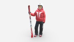 man in ski suit with ski 1099 suit, style, skateboard, fashion, clothes, ski, miniatures, realistic, character, 3dprint, man, human, male