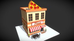 Low Poly Pizza geometry, exterior, unreal, pizza, isometric, pizzashop, unity, architecture, cartoon, lowpoly, low, building, polygon, simple, gameready