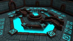 The Wizard Fountain scene, castle, dungeon, scenery, medieval, 3dcoat, runes, optimized, emissive, handpainted, asset, photoshop, lowpoly, stone, fantasy, 3dmax