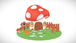 Mushroom Cove fence, cute, plants, mushroom, house, stylized, rock, cottagecore