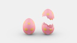 Cartoon pink egg with dot pattern egg, easter, lucky, gambling, luck, gamble, lowpolymodel, lottery, handpainted, animal