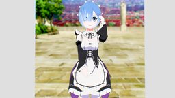 3D Fanart cute, zero, maid, re, cellshading, rem, rezero, girl, texture, anime