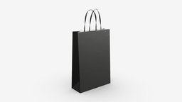 Black paper bag with handles 01 empty, packaging, paper, shopping, bag, store, market, gift, mockup, handle, retail, sale, package, buy, carry, blank, 3d, pbr, design, black