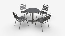 Outdoor Round Dining Table with Chairs Light food, stool, square, style, cafe, restaurant, silver, furniture, table, outdoor, counter, patio, metal, dining, 3d, pbr, chair, decoration, street