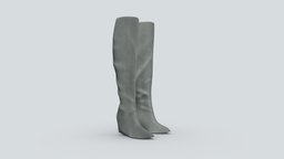 Knee High Female Wedge Suede Wedge Boots high, grey, fashion, knee, girls, wedge, gray, shoes, boots, womens, suede, velvet, calf, pbr, low, poly, female