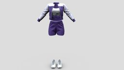 $AVE Female Purple Sports Outfit suit, full, white, track, front, fashion, walking, shorts, purple, girls, jacket, top, bottom, open, clothes, sports, gym, shoes, boxing, womens, running, bra, outfit, sneakers, wear, athletics, tracksuit, pbr, low, poly, female, bralet