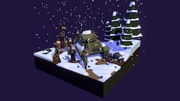 Sovietic Diorama videogame, army, handpainted, cartoon, lowpoly, voxel, war