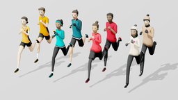 AllBlazing runner character set shorts, clothes, runner, shoes, hoodie, headband, jogging, tights, runners, low-poly, poly, animated, allblazing