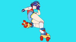 Pixel hat, retro, skater, stylised, 90s, rollerskates, finalyearproject, character, girl, game, studentwork, anime, pixel