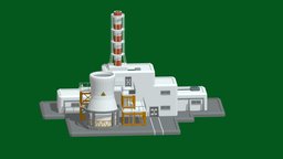 Nuclear Station power, energy, station, chernobyl, 3d-art, low, poly, model, industrial
