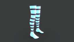 Female Flat Thigh Socks high, , flat, fashion, girls, cyber, cyberpunk, candy, thigh, neon, stripes, realistic, teen, real, womens, socks, girl, pbr, low, poly, female