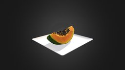 Papaya Slice on White Plate food, fruit, plate, exotic, dish, eating, cut, eat, scanned, real, papaya, dining, slice, sliced, cutted, photogrammetry, 3d