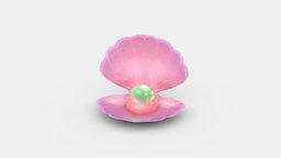 Cartoon pearl and  pink shell underwater, lake, shell, water, pearl, clam, lowpolymodel, creature, animal, sea